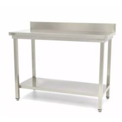   Rozsdamentes Munkaasztalok - Maxima munkaasztal alsó polccal, hátsó felhajtással 1200x600x850 mm