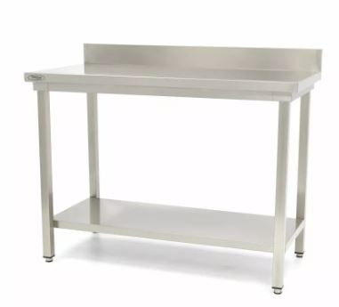 Rozsdamentes Munkaasztalok - Maxima munkaasztal alsó polccal, hátsó felhajtással 1200x600x850 mm