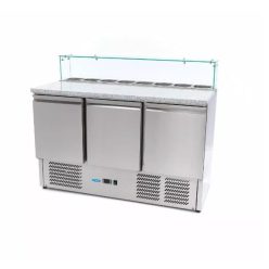 Pizzapult - Maxima 3 Ajtós, 400 L, Üveges Feltéthűtővel