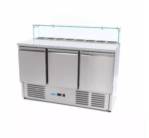 Pizzapult - Maxima 3 Ajtós, 400 L, Üveges Feltéthűtővel