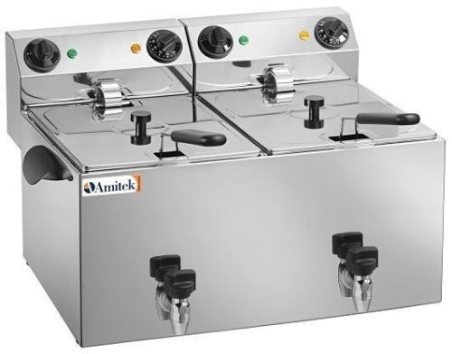 Asztali ipari olajsütő - AMITEK FE88R elektromos, leeresztő csappal