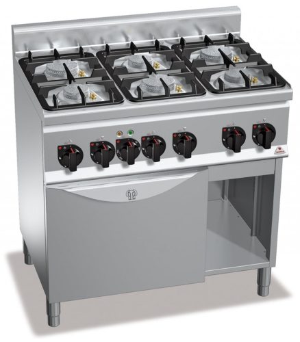 Ipari gáztűzhely - Berto's G6F6PW+FE1 6 égőfejes, elektromos alsó sütővel