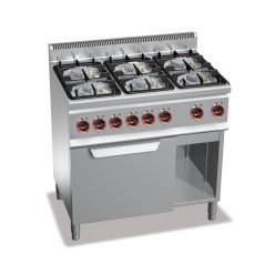 Ipari gáztűzhely - 6 lángos GN2/1 sütővel Őrlánggal