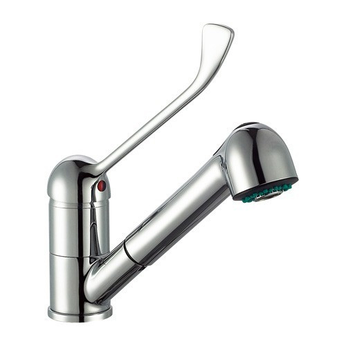 Csaptelepek és zuhanyok - Asztali keverő csaptelep orvosi karral és kihúzható zuhanyfejjel