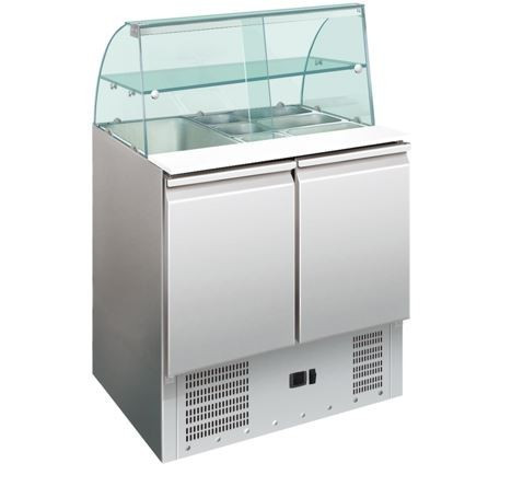 Salátahűtő - 2 ajtós, rozsdamentes, üveg felépítménnyel