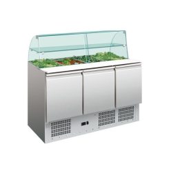   Salátahűtő - 3 ajtós, rozsdamentes üveg felépítménnyel