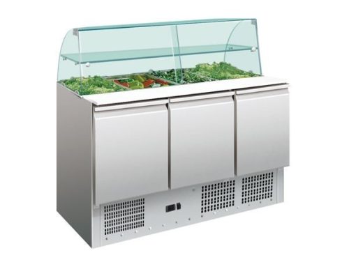 Salátahűtő - 3 ajtós, rozsdamentes üveg felépítménnyel